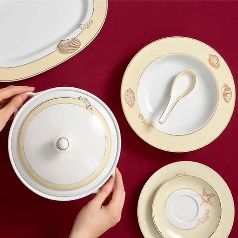 Bộ đồ ăn sứ Minh Long 6 người 25 sản phẩm - Camellia - Hương Biển kem