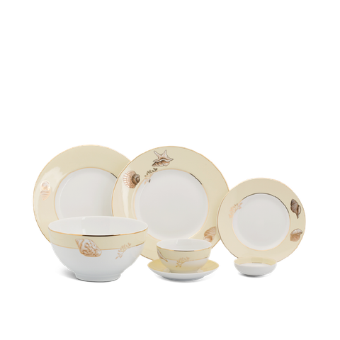 Bộ đồ ăn sứ Minh Long 6 người 25 sản phẩm - Camellia - Hương Biển kem