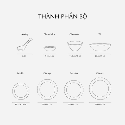 Bộ đồ ăn sứ Minh Long 6 người 32 sản phẩm - Đài Các IFP - Chỉ Bạch Kim