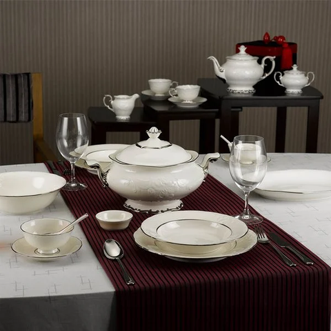 Bộ đồ ăn sứ Minh Long 6 người 32 sản phẩm - Đài Các IFP - Chỉ Bạch Kim