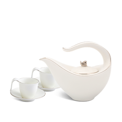 Bộ trà sứ Minh Long 0.45 L - Anh Vũ - Chỉ Bạch Kim
