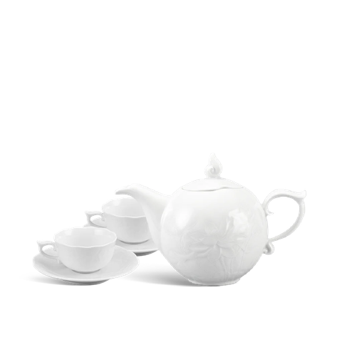Bộ trà sứ Minh Long 0.7 L - Sen - Trắng
