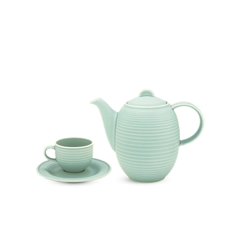 Bộ trà sứ Minh Long 0.8 L Cordon - Men Ngọc Sương Mờ