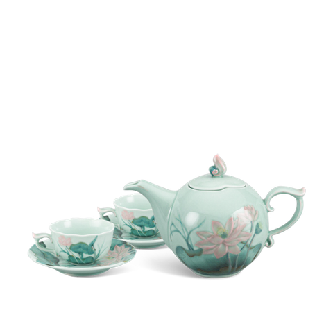 Bộ trà sứ Minh Long 0.7 L - Sen Màu