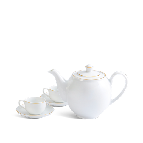 Bộ trà sứ Minh Long 0.8 L - Camellia - Chỉ Vàng