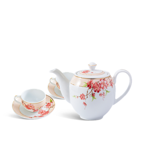 Bộ trà sứ Minh Long 0.8 L - Camellia - Hoa Đào