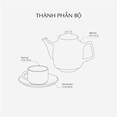 Bộ trà sứ Minh Long 0.8 L - Hoàng Cung - Sen Vàng