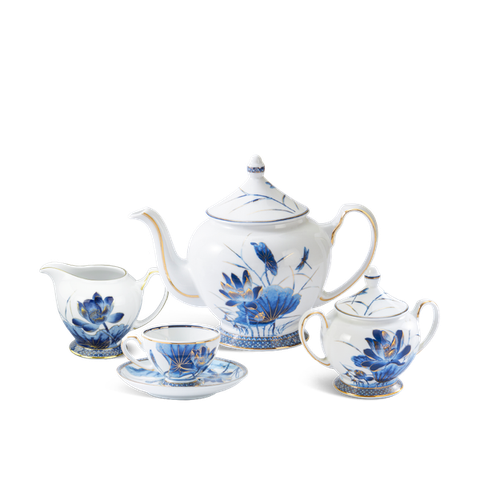 Bộ trà sứ Minh Long 1.3 L - Hoàng Cung - Sen Vàng