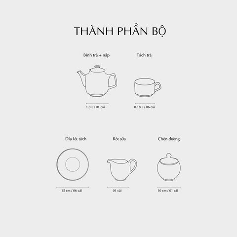 Bộ trà sứ Minh Long cao 1.3 L - Sago - Thiên Tuế