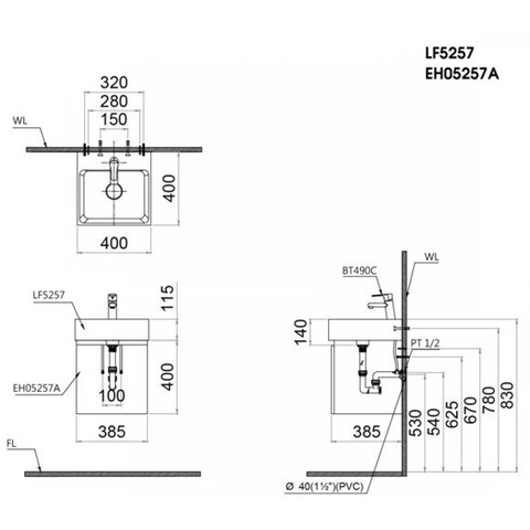 Bộ Lavabo tủ Caesar LF5257 + EH05257ATGV