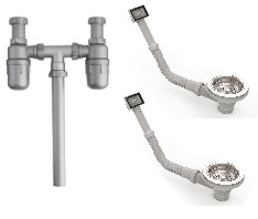 Bộ xả Hefele cho chậu 2 hộc (2 xả tràn)