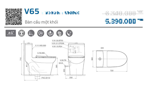 Bồn cầu 1 khối Viglacera V65