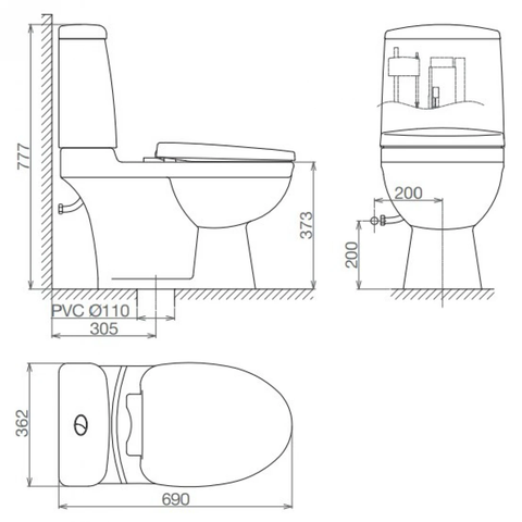 Bồn cầu 2 khối Viglacera VI107