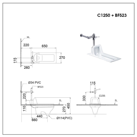 Bồn cầu xổm Caesar C1250