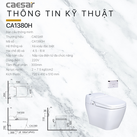 Bồn cầu điện tử Caesar CA1380H