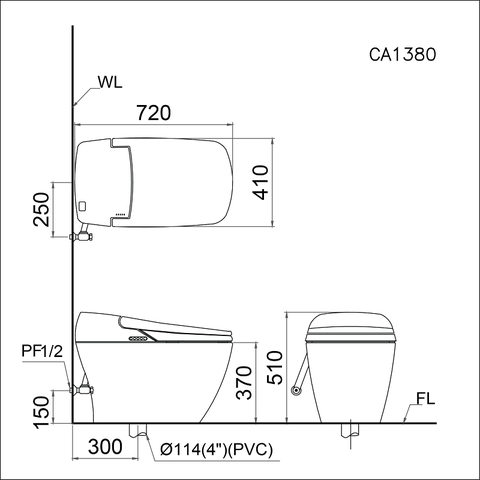 Bồn cầu điện tử Caesar CA1380H