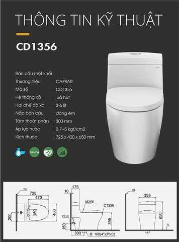 Bồn cầu 1 khối Caesar CD1356