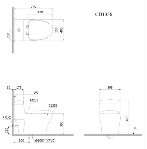 Bồn cầu 1 khối Caesar CD1356