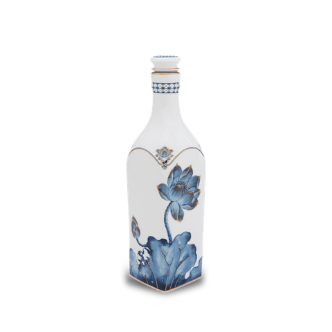 Chai sứ dưỡng sinh vuông sứ Minh Long 1.0 L + nắp (K1) - Dưỡng Sinh - Sen Cobalt