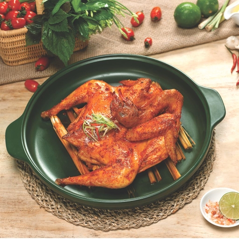 Chảo nướng dưỡng sinh sứ Minh Long Healthycook 28 cm + nắp có lỗ