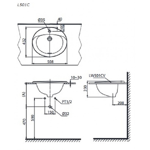 Lavabo chậu rửa mặt TOTO L501C#XW bán âm sứ chống bám bẩn