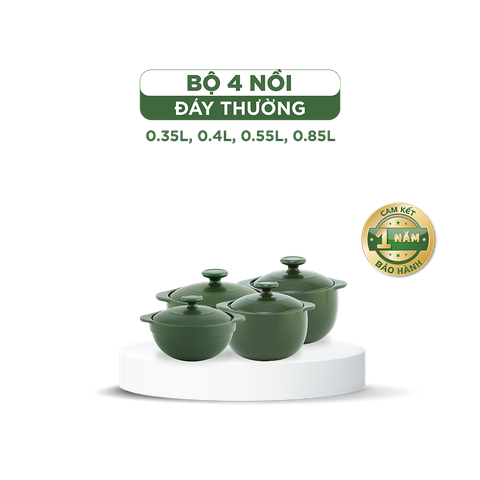 Combo 4 nồi dưỡng sinh sứ Minh Long Healthycook (0.35/0.55/0.4/0.85)