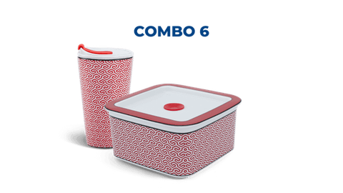 Combo 6: Ly sứ - Hộp sứ dưỡng sinh (hoa văn Red Karakusa) sứ Minh Long