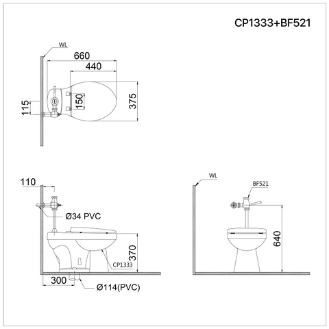 Bồn cầu xả gạt tay Caesar CP1333 (chưa bao gồm xả gạt)