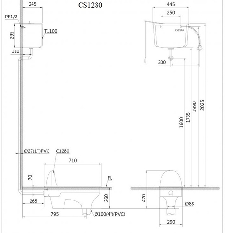 Bồn cầu xổm Caesar CS1280
