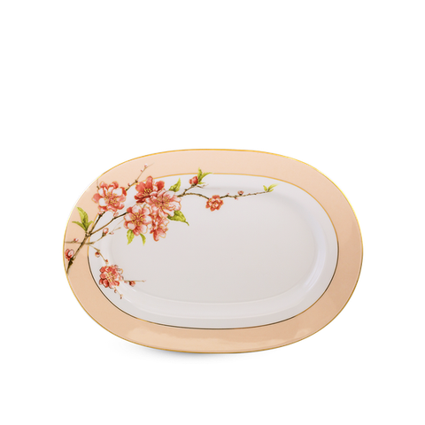 Dĩa oval sứ Minh Long 32 cm - Camellia - Hoa Đào