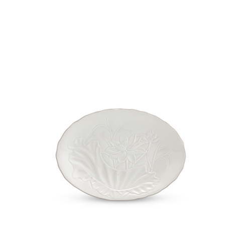 Dĩa oval sứ Minh Long 32 cm - Sen IFP - Chỉ Bạch Kim