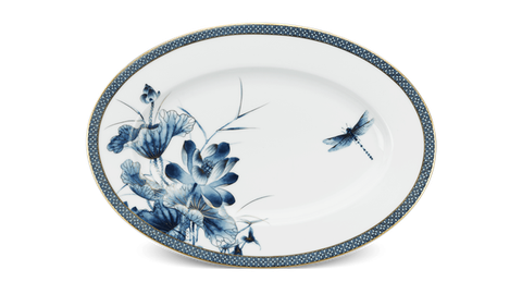 Dĩa oval sứ Minh Long 37 cm - Hoàng Cung - Sen Vàng