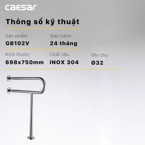 Thanh Vịn Inox Caesar GB102V Gắn Tường Ø32