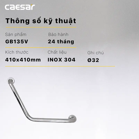 Thanh Vịn Inox Caesar GB135V Gắn Tường Ø32 400mm