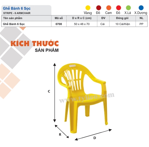 Ghế Bành 6 Sọc nhựa Tý Liên No.0708