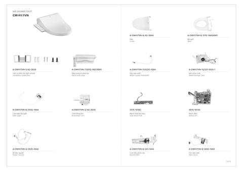Nắp rửa điện tử INAX CW-H17VN (CWH17VN)
