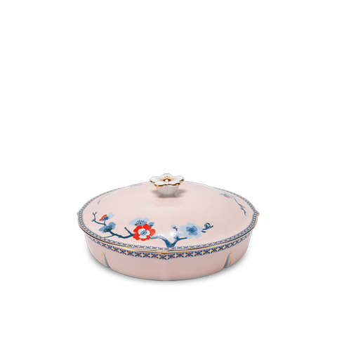 Khay mứt sứ Minh Long 5 ngăn - Hoa Đào Thịnh Vượng (Viền vàng)
