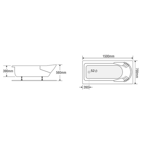 Bồn tắm dài Euroca EU2-1570 dài 1m5 chân yếm đặt sàn