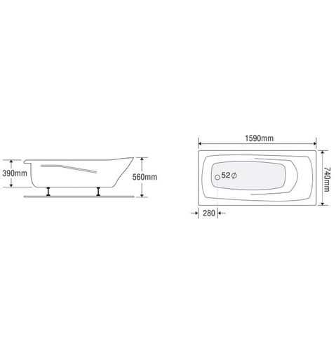 Bồn tắm dài Euroca EU2-1675 dài 1m6 chân yếm đặt sàn