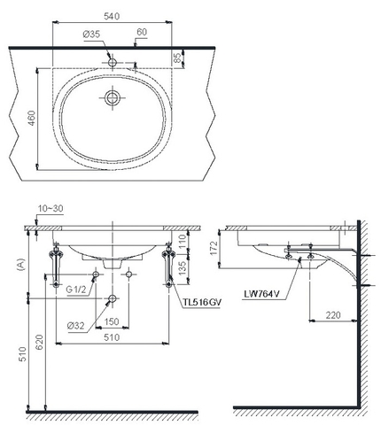 Lavabo chậu rửa mặt TOTO LT764#XW âm bàn sứ chống bám bẩn