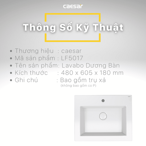 Lavabo chậu rửa mặt Caesar LF5017 bán âm dương vành