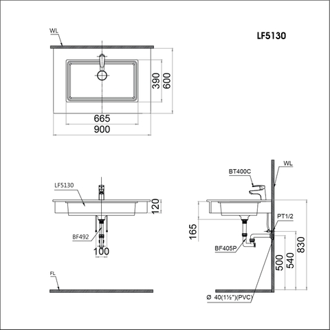 Lavabo chậu rửa mặt Caesar LF5130 âm bàn