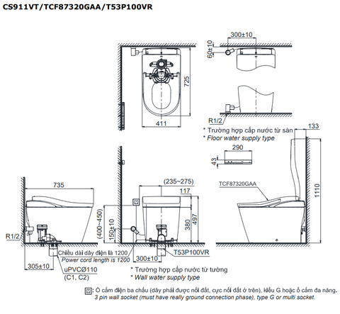 Bồn cầu điện tử TOTO CS911VT#NW1/TCF87320GAA#NW1/T53P100VR NEOREST LS