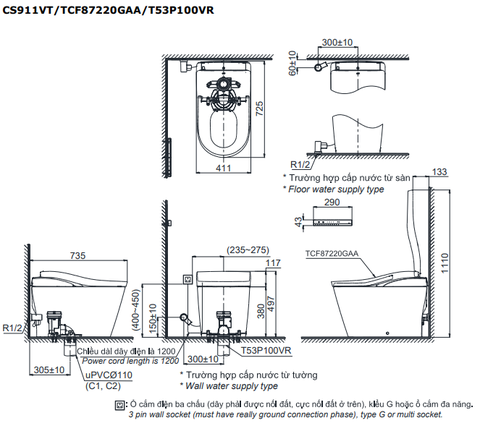 Bồn cầu điện tử TOTO CS911VT#NW1/TCF87220GAA#NW1/T53P100VR NEOREST LS