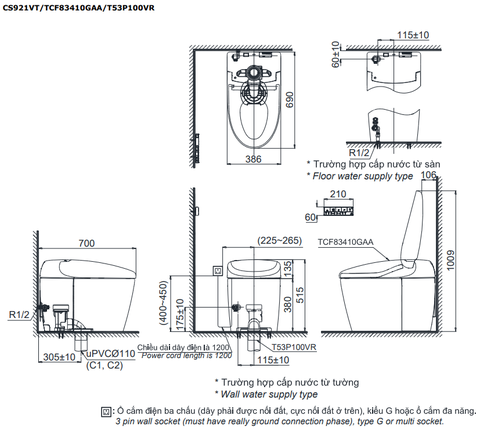 Bồn cầu điện tử TOTO CS921VT#NW1/TCF83410GAA#NW1/T53P100VR NEOREST RS