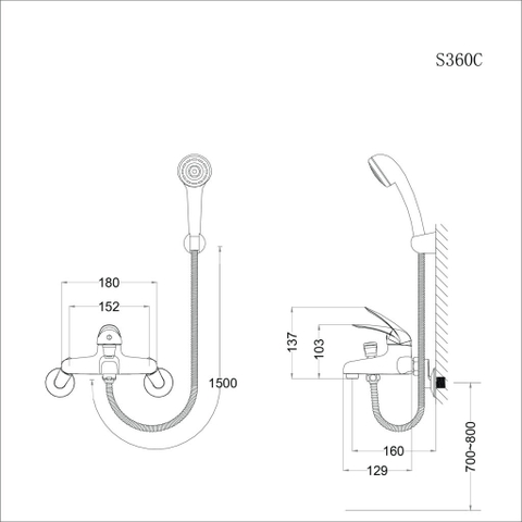 Vòi sen tắm nóng lạnh Caesar S360C