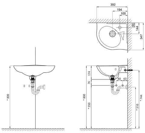 Lavabo chậu rửa mặt INAX L-281V góc treo tường (L281V)