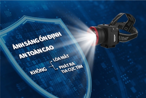 Đèn pin đội đầu SHE-5012 cỡ nhỏ, đen đỏ, sáng trắng