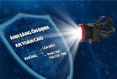 Đèn pin đội đầu SHE-5032 cỡ trung, đen đỏ, sáng trắng