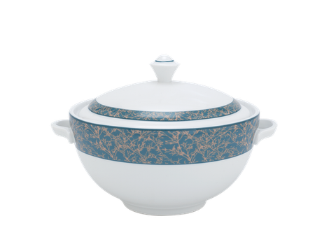 Thố sứ Minh Long 18 cm + nắp - Camellia - Diệp Lục